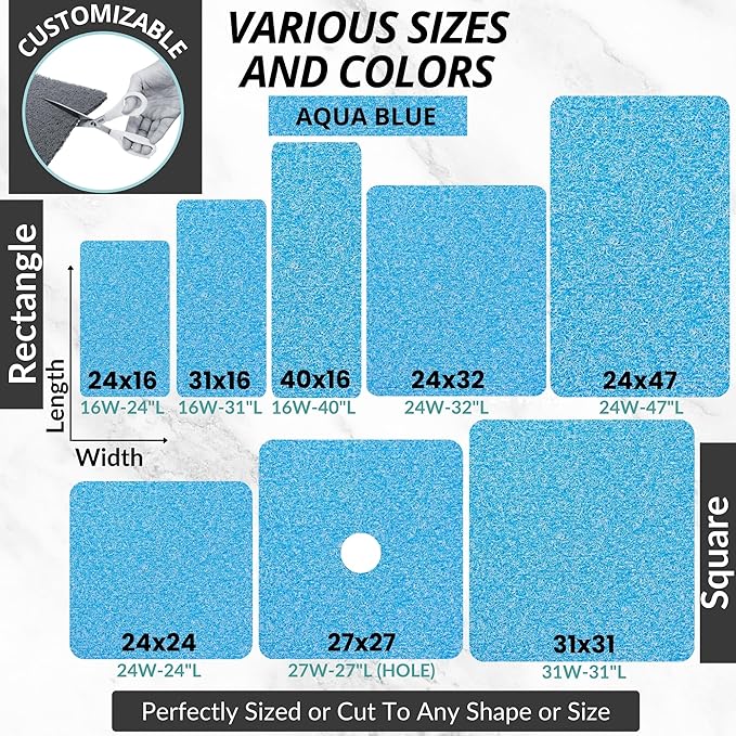 Enkosi Loofah Shower Mat with Drain Hole – Cushioned Anti-Slip Square Bath Mat for Showers, and Bathroom Floors – Textured PVC, Non Slip Safety Pad for Walk-in Stalls and Wet Areas (27x27 Aqua Blue)