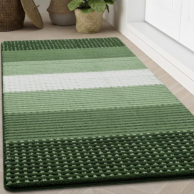 Kitinjoy Indoor Outdoor Door Mat, 71x47 Non-Slip Absorbent Dirt Trapper, Low-Profile Washable Inside Entrance Front Floor Mat, Sturdy Soft Entry Dotted Ombre Doormats for Entryway, Green