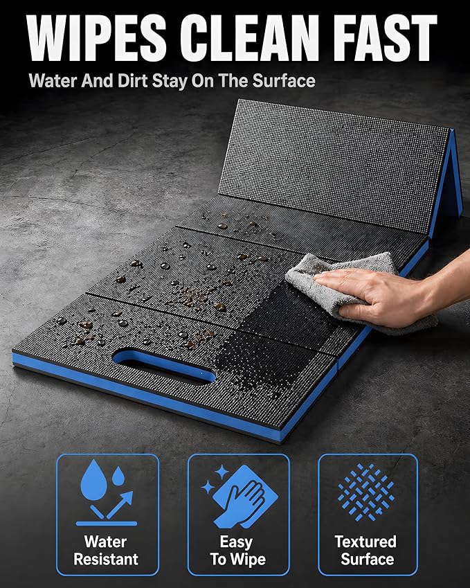 Foldable EVA Utility Mat with Handle, Heavy Duty Mechanic Mat for Kneeling, Workouts, Garages, Gardening, Camping, Picnics, Outdoor Adventures and Home Gyms, Blue