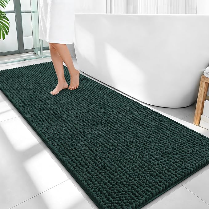 OLANLY Thick Bathroom Runner Rugs 59x24, Extra Soft Absorbent Chenille Bath Rugs, Rubber Backing, Machine Wash Dry, Long Bath Mats for Bathroom, Tub and Shower, Home Decor Accessories, Blackish Green