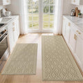 COSY HOMEER 60x24Inch/35X24Inch Kitchen Rugs Sets Non-Slip Washable Kitchen Mats for Floor Polypropylene Absorbent Kitchen Runner for Kitchen Sink Hallway Entryway(Beige)