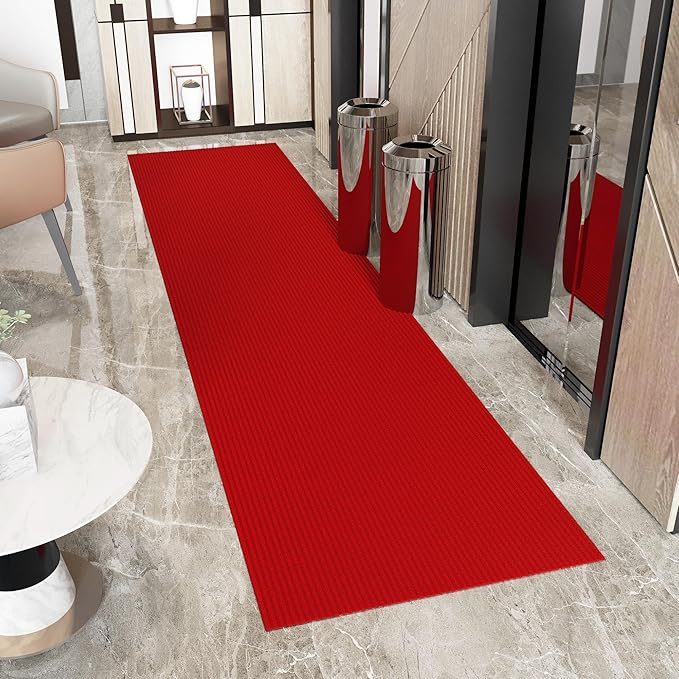 Ottomanson 3'11" x 25' Hallway Runner with Scraper Pile - Extra Durable Non-Slip Rug Mat for Indoor & Outdoor Use - Ideal for Kitchen, Entryway & Garage - High-Traffic Carpet, Red
