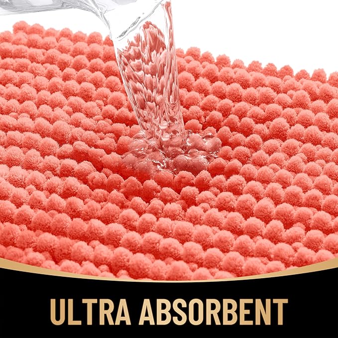 OLANLY Thick Bathroom Runner Rugs 47x20, Extra Soft Absorbent Chenille Bath Rugs, Rubber Backing, Machine Wash Dry, Long Bath Mats for Bathroom Floor, Tub and Shower, Home Decor Accessories, Coral