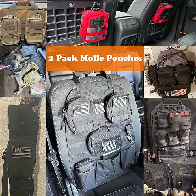 2 Pack Tactical Molle Admin Pouch with US Flag Patch and Keychain - Utility Laser Cut Tactical EDC Tool Pouch Bag Horizontal Modular Pouches Utility Tool Pouch