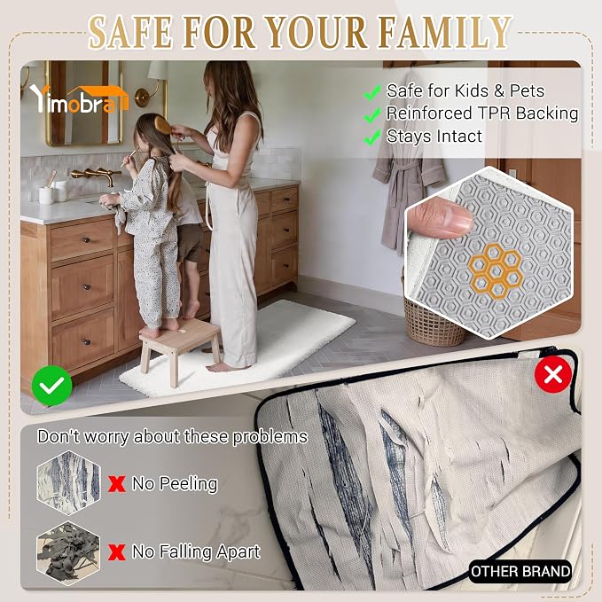 Yimobra Bath Rugs for Bathroom 32X20, Ultra Soft and Water Absorbent Bath Mats, Non Slip Plush Shower Mat Outside, Microfiber Thick Matts for Bathroom Floor/Tub, Machine Washable, Off White