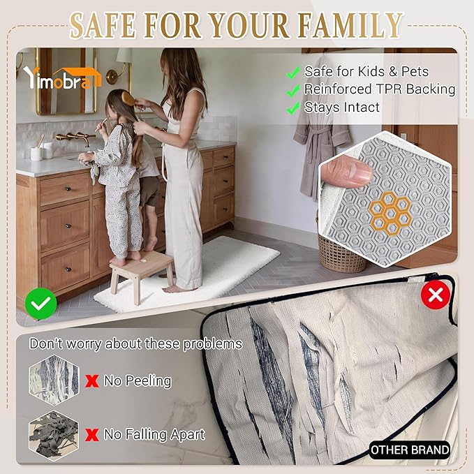 Yimobra Bathroom Rugs Non Slip Washable, Ultra Soft and Water Absorbent Bath Mats, Plush Fluffy Shower Mat Outside, Microfiber Thick Matts for Bathroom Floor/Sink, 24X17, Off White