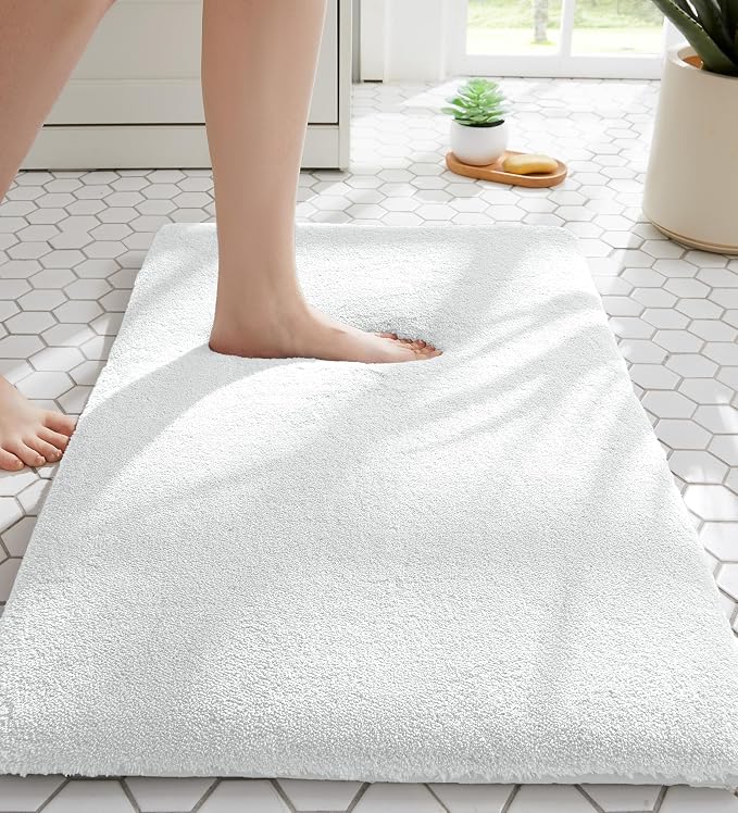 MINIDEAR Bathroom Rugs 36x24 Pure White - Thick Memory Foam Bath Mat, Ultra Soft & Plush Fluffy, Non-Slip, Quick Dry, Absorbent Washable Floor Mat for Tub, Toilet, Home Decor Accessories