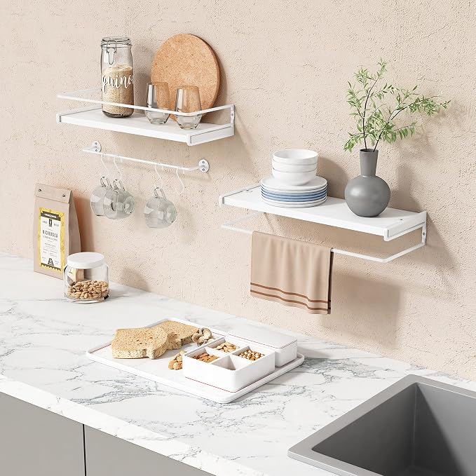 Forbena Bathroom Shelves for Wall Set of 2, White Nursery Floating Book Shelves for Kids Room, Small Wall Mount Bookshelf and Toy Storage Organizer for Baby Toddlers Teens Boys Girls Bedroom