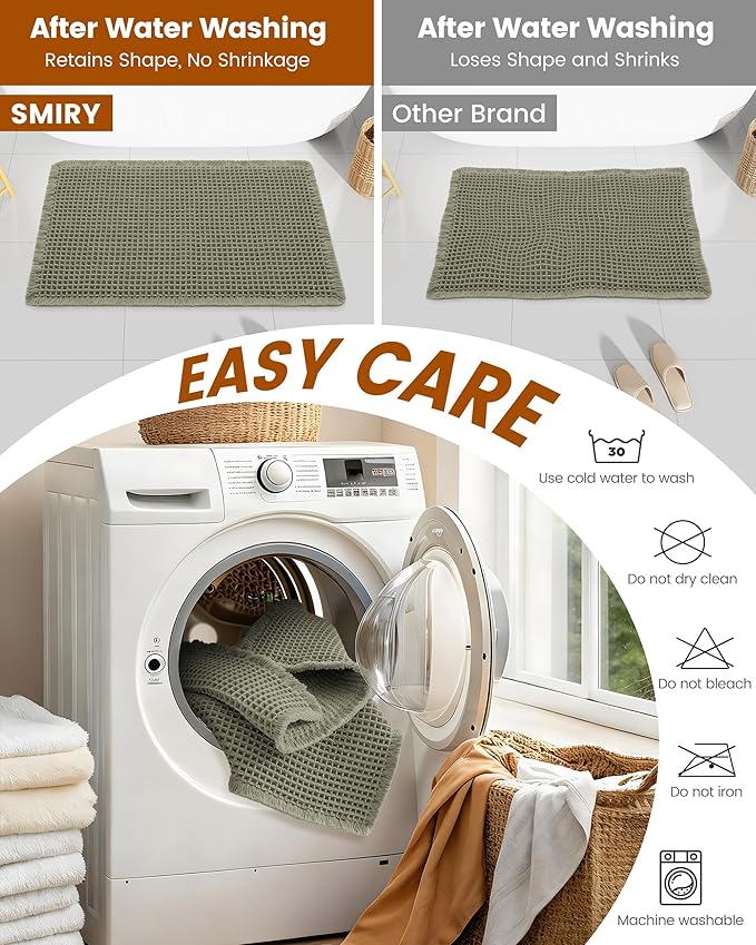 Smiry Waffle Bath Mat 59x35, Extra Soft Absorbent Bathroom Rugs, Non Slip Machine Washable Quick Dry Bath Rugs for Bathroom Floor, Tub, Shower, Home Decor Accessories, Green