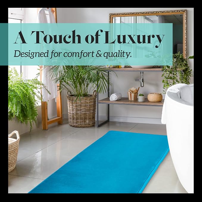 Memory Foam Bath Mat Non Slip Absorbent Super Cozy Velvet Bathroom Rug Carpet (60 inches X 24 inches, Caribbean Sea)