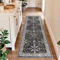 2x6 Washable Kitchen Runner Rug – Non-Slip Boho Vintage Carpet Runner for Hallway, Entryway, Bedroom & Bathroom – Soft Low-Pile Thin Area Rug with Rubber Backing (Black,2x6)