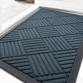 OLANLY Front Door Mat Outside Entrance 33x21, Absorbent, Heavy Duty Sturdy Natural Rubber Doormat Indoor Outdoor, Stain Fade Resistant, Non-Slip Low Profile Floor Mat for Entryway, Lake Blue Diamond