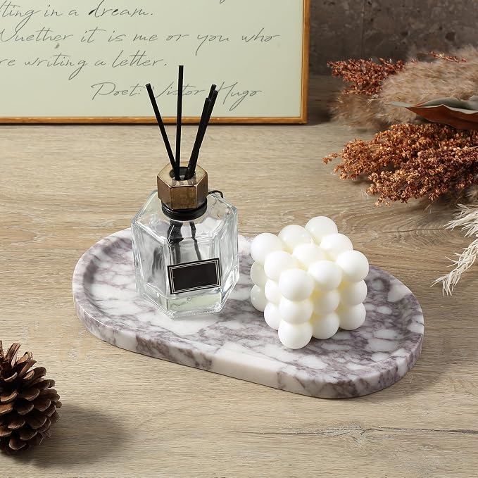 Koville Real Luxurious Natural Marble Vanity Tray, 10"x5" Calacatta Viola Marble Catchall Tray for Bathroom, Stone Perfume Trays Jewelry Dish for Dresser, Genuine Stone Storage Tray for Home Decor