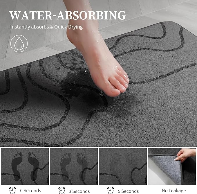 YIHOUSE Memory Foam Bathroom Rugs Sets 2 Piece - Extra Thick Ultra Soft Absorbent Bath Mat Set, Non-Slip Machine Washable Bath Rugs for Bathroom, Tub & Shower, Home Decor (17"x24"+20"x46", Dark Grey)