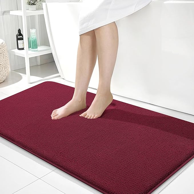 OLANLY Thick Memory Foam Bathroom Runner Rugs 44x24, Extra Soft Absorbent Long Bath Rug, Quick Dry, Non-Slip, Machine Washable Bath Mats for Bathroom, Tub and Shower, Home Decor Accessories, Burgundy