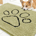 OLANLY Dog Door Mat for Muddy Paws 30x20, Paw Print Design, Absorbs Moisture and Dirt, Absorbent Non-Slip Washable Doormat, Quick Dry Chenille Mud Mat for Dogs, Entry Indoor Entryway Carpet, Vanilla