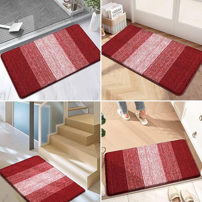 Kitinjoy Indoor Outdoor Door Mat, 34x21 Non-Slip Absorbent Dirt Trapper, Low-Profile Washable Inside Entrance Front Floor Mat, Sturdy Soft Entry Doormats for Entryway, Burgundy