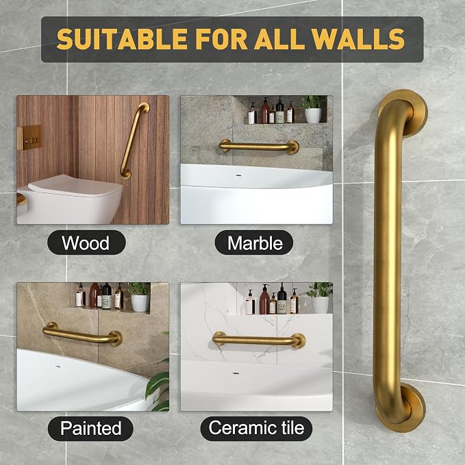 Shower Grab Bar,23.4 Inch Anti Slip Brushed Gold Stainless Steel Grab Bars for Bathtubs and Showers, Bathroom Grab Bar,Safety Shower Handle,Handicap Elderly Injury Senior Assist Bath Handle