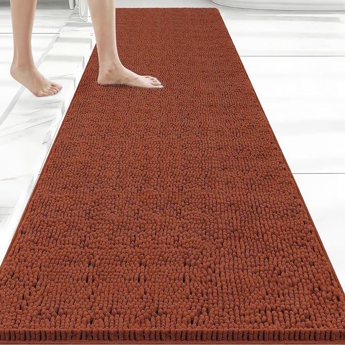 Bcoimo Long Bathroom Rug 70" x 24", Absorbent Non Slip Bath Mat, Washable Quick Dry Bathroom Runner Rug for Shower, Tub, Sink and Vanity