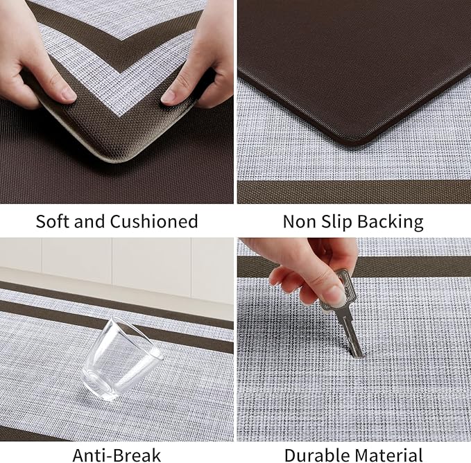 Mattitude Kitchen Mats Set of 2 Cushioned Anti-Fatigue Non-Skid Rug Sets Ergonomic Comfort Standing Mat for Kitchen, Floor, Office, Sink, Laundry,Chocolate