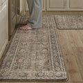 PureCozy Kitchen Mats 2PCS Anti Fatigue Cushioned Mat Brown Vintage Kitchen Mats for Floor Waterproof Non Slip Comfort Standing Distressed Rug for Sink Laundry Office 17.3"x47"+17.3"x30"