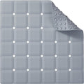 Webos Anti Slip Shower Mat for Tub & Shower Stall, 21" x 21" Square Silicone Bathtub Mat with Powerful Suction Cups, Fast-Draining, Machine Washable Soft Foldable Bathroom Mat, Grey