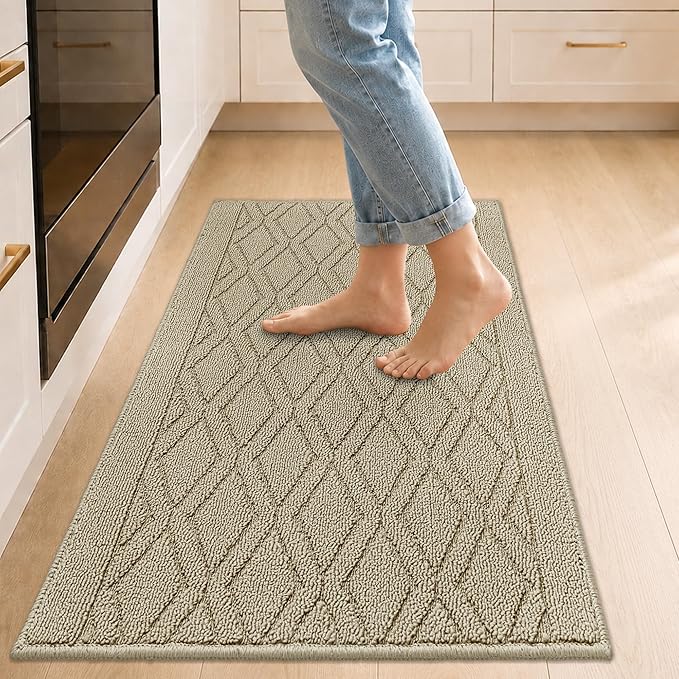 COSY HOMEER Kitchen Rugs 24"x35" Non-Slip Washable Kitchen Mats for Floor Polypropylene Absorbent Kitchen Floor Mat for Kitchen Sink Entryway,Beige