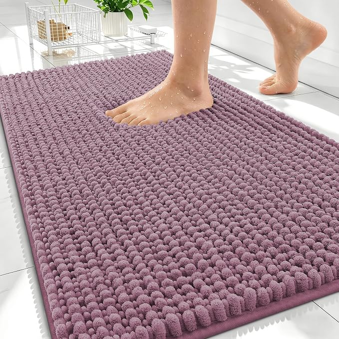OLANLY Thick Bathroom Rugs 30x20, Extra Soft Absorbent Chenille Bath Rugs, Rubber Backing, Machine Wash Dry, Bath Mats for Bathroom Floor, Tub and Shower, Home Decor Accessories, Deep Plum