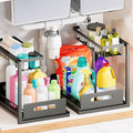 Under Sink Organizer and Storage 2 Pack, Slide Out Cabinet Organizer, Pull Out Sink Shelf for Kitchen Bathroom Laundry, Black