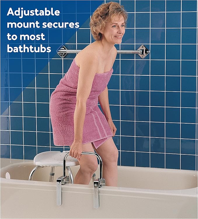 Carex Bathtub Rail with Finish Bathtub Grab Bar Safety Bar for Seniors and Handicap for Assistance Getting in and Out of Tub, Easy to Install on Most Tubs, Chrome, 1 Count