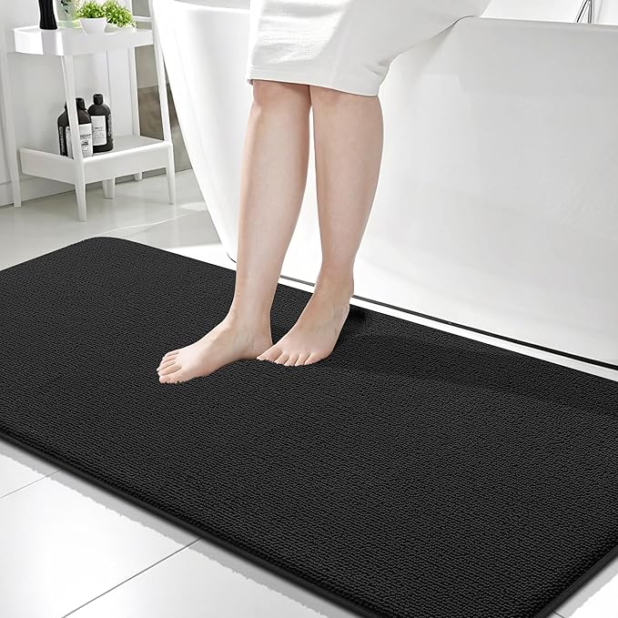 OLANLY Thick Memory Foam Bathroom Runner Rugs 59x24, Extra Soft Absorbent Long Bath Rug, Quick Dry Bath Mats, Non-Slip, Machine Washable Mat for Bathroom, Tub and Shower, Home Decor Accessories, Black