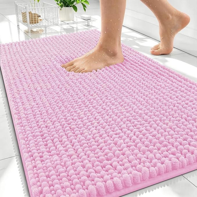 OLANLY Thick Bathroom Rugs 30x20, Extra Soft Absorbent Chenille Bath Rugs, Rubber Backing, Machine Wash Dry, Bath Mats for Bathroom Floor, Tub and Shower, Home Decor Accessories, Pink