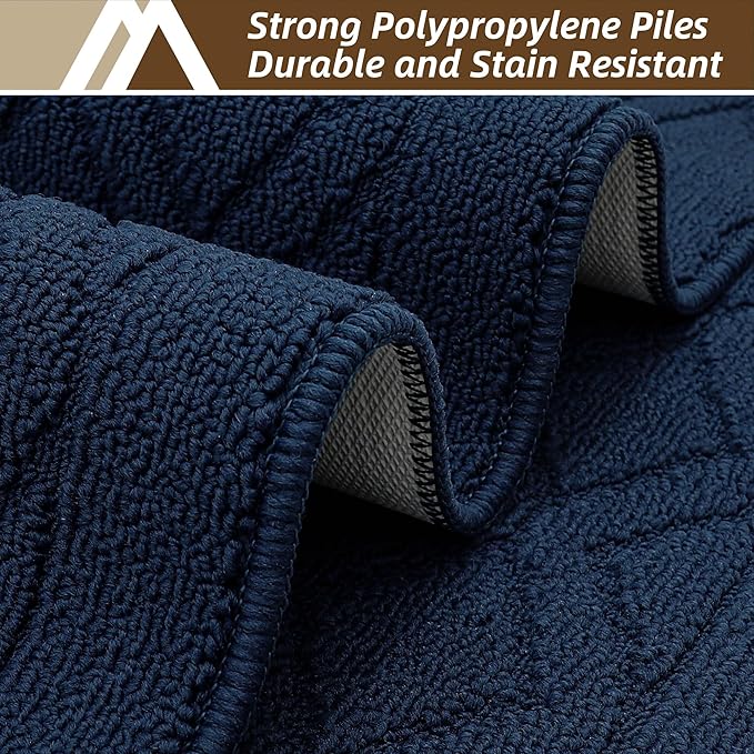 COSY HOMEER 48x20Inch/30X20Inch Kitchen Rugs Sets Non-Slip Washable Kitchen Mats for Floor Polypropylene Absorbent Kitchen Runner for Kitchen Sink Hallway Entryway,Navy Blue