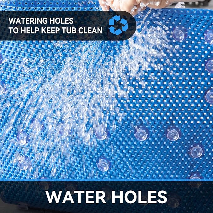 Bathtub Mat Non Slip Ivory 36” X 17” Shower Mat Soft Foam Bath Mats for Bathroom Tub, Bathtub Mat with Drain Holes, Suction Cups, Shower Mat Non Slip