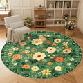 DUKINO Floral Round Rug, 6ft Washable Circle Rug, Non Slip Indoor Low Pile Circle Rug, Soft Small Boho Design Carpet for Bedroom, Entryway, Living Room, Dining Room, Dark Green