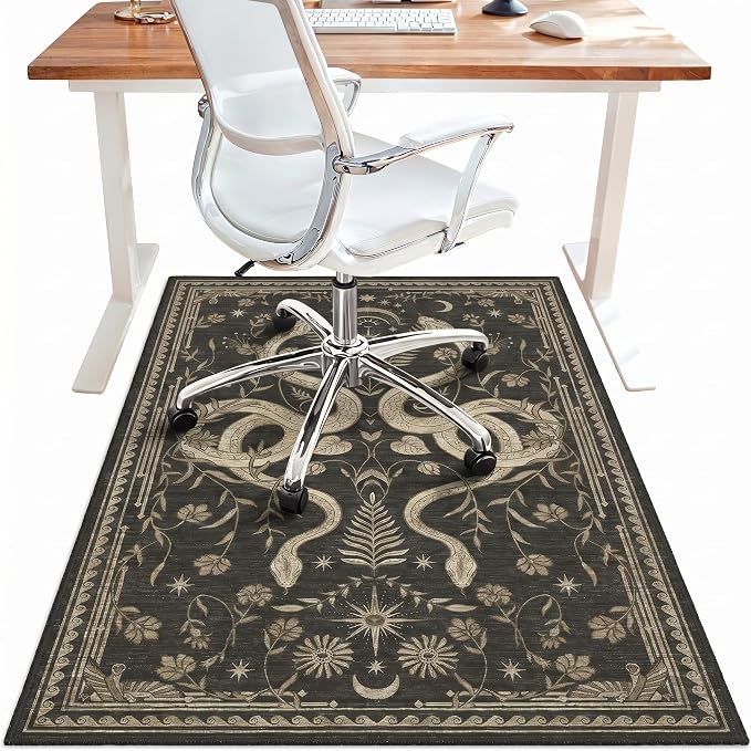 48"x72" Office Chair Mat for Hardwood Tile Floor, Under Desk Carpet Protector for Rolling Computer Chair Mat, Machine Washable Area Rug, Anti-Slip 1/5" Thick Low Pile Thin Vinyl Floor Mat, Snake