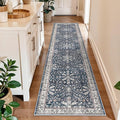2x8ft Washable Non Slip Kitchen Rugs – Boho Floral Stain-Resistant Low-Pile Floor Carpet Runner for Hallway, Bathroom, Bedroom, Entryway (Blue, 2x8)
