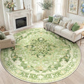 RELEANY Area Rugs Round 8ft Washable Non-Slip, Floral Vintage Distress Medallion Carpet for Living Room Bedroom Dining Room, Sage Green Yellow