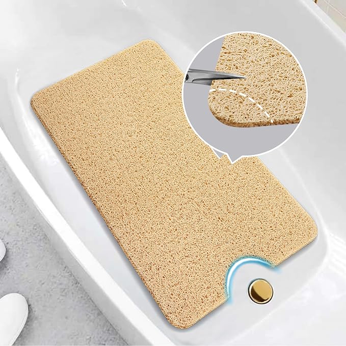 Asvin Soft Textured Bath, Shower, Tub Mat, 24x16 Inch, Phthalate Free, Non Slip Comfort Bathtub Mats with Drain, PVC Loofah Bathroom Mats for Wet Areas, Quick Drying