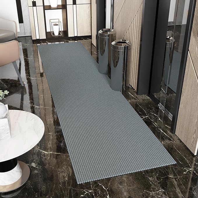 Ottomanson 2' x 31' Hallway Runner with Scraper Pile Extra Durable Non-Slip Rug Mat for Indoor & Outdoor Use - Ideal for Kitchen, Entryway, Patio & Garage - High-Traffic Carpet, Gray