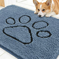 OLANLY Dog Door Mat for Muddy Paws 30x20, Paw Print Design, Absorbs Moisture and Dirt, Absorbent Non-Slip Washable Doormat, Quick Dry Chenille Mud Mat, Entry Indoor Entryway Carpet, Airy Blue