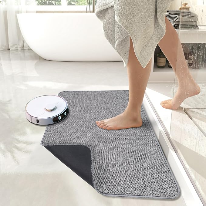Bosap Bath Mat,Ultra Thin Bathroom Rugs,Rubber Bath Mats for Bathroom,No Slip Bath Rugs,Quick Dry,Machine Washable,Low Pile,Absorbent,Shower Outside,Sink,Home Decor Accessories.Grey,1'5"x2'3"(2 Pack)