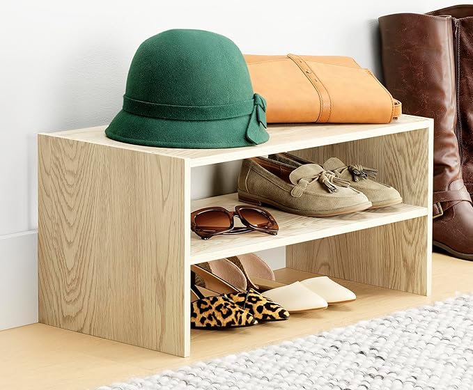 Whitmor Stackable 31" Extra Wide 2-Shelf Storage Organizer, Light Brown，2 Pack