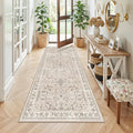 3x7 Washable Non-Slip Kitchen Runner Rug – Soft Low-Pile Stain-Resistant Carpet for Hallway Entryway Bedroom Laundry Room Bathroom – Boho Floral Wide Floor Runner with Rubber Backing (Beige,3x7)