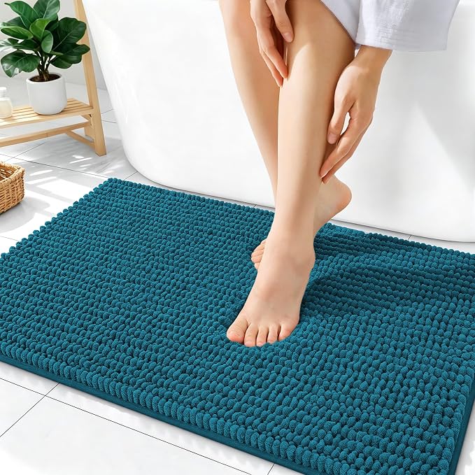 OLANLY Thick Bathroom Rugs 36x24, Extra Soft Absorbent Chenille Bath Rugs, Rubber Backing, Machine Wash Dry, Bath Mats for Bathroom Floor, Tub and Shower, Home Decor Accessories, Peacock Blue