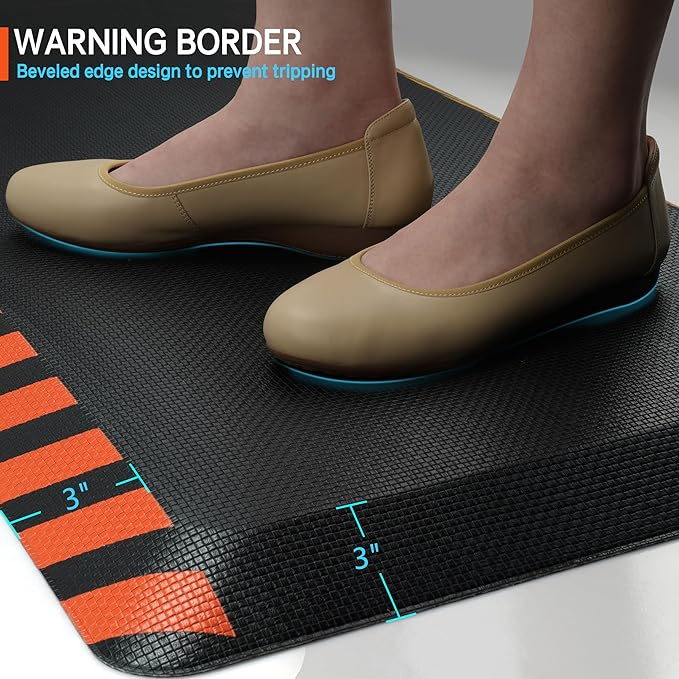 FEATOL Anti Fatigue Mat Industrial, Ergonomic Standing Floor Mat for Work for Stand -Safety Support for Leg & Back Pain(Yellow Border, 20" x 32", 2PC)