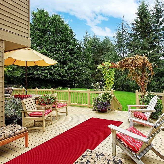 Ottomanson 2' x 31' Hallway Runner with Scraper Pile - Extra Durable Non-Slip Rug Mat for Indoor & Outdoor Use - Ideal for Kitchen, Entryway, Patio & Garage - High-Traffic Carpet, Red