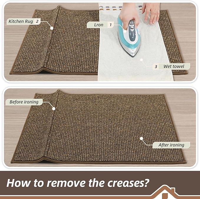 BEQHAUSE Kitchen Rugs 20"x32", Non-Slip Kitchen Mats for Floor, Super Absorbent and Stain Resistant Kitchen Rugs, Machine Washable Rugs for Kitchen, Hallway, Laundry & Sink, Brown