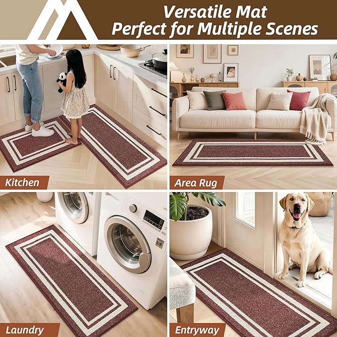 COSY HOMEER Kitchen Rugs Non-Slip 20" x30/20 x48 Inch Thick Polypropylene Standing Mat for Home Machine Washable, Red Frame