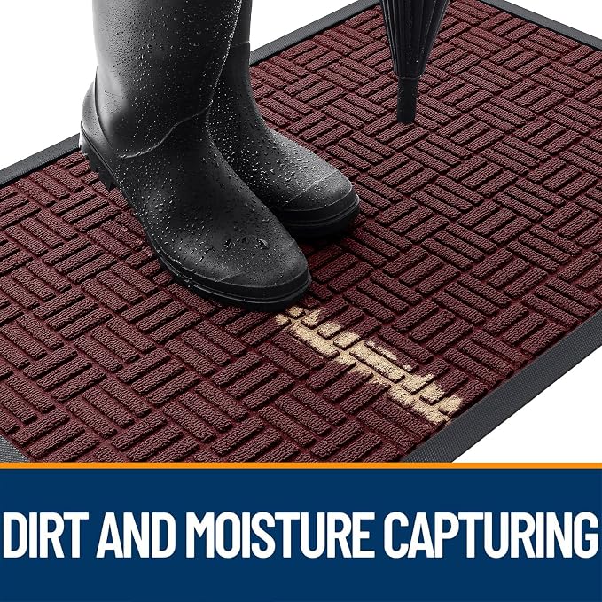 OLANLY Front Door Mat Outside Entrance 71x47, Absorbent, Heavy Duty Sturdy Natural Rubber Doormat Indoor Outdoor, Non-Slip, Stain and Fade Resistant, Low Profile Floor Mat for Entryway, Burgundy